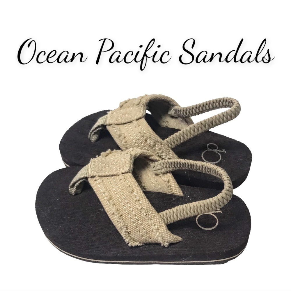 Ocean Pacific OP Beige Canvas Frayed Flip Flop Sandals
